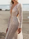  Sequins Deep V-Neck Long Sleeves Wedding Maxi Dress