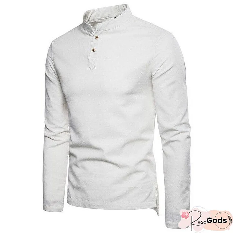 Men Shirt Solid Slim Fit Stand Collar Long Sleeve Shirt Men Casual Cotton Linen Shirts Men Modis Clothes