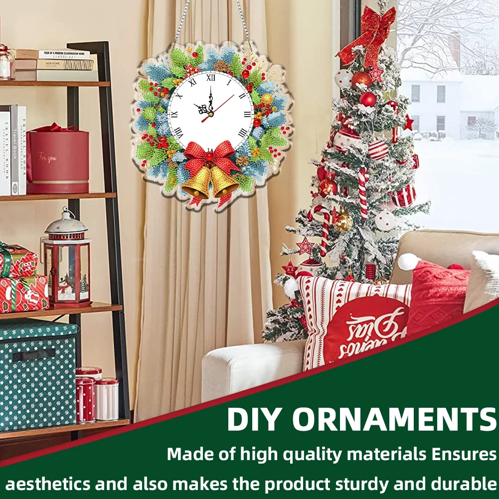 2D Flat DIY Christmas Acrylic Diamond Painting Clock Pendant Home Decoration