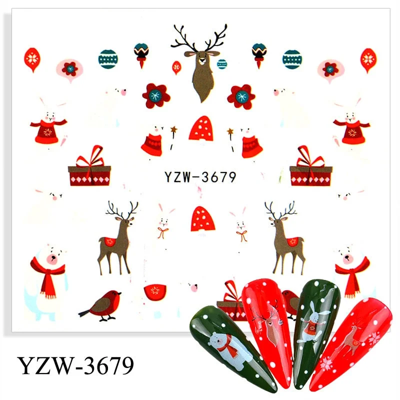 1pcs Autumn Winter Nail Sticker Robin Snow Flower New Year Halloween Christmas 3D Decals Nail Art Design Decor Accessories-Nail Inspo