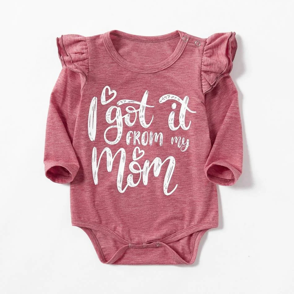 Mommy and Me Round Collar Heart-Shaped Red Long Sleeve Matching Tops