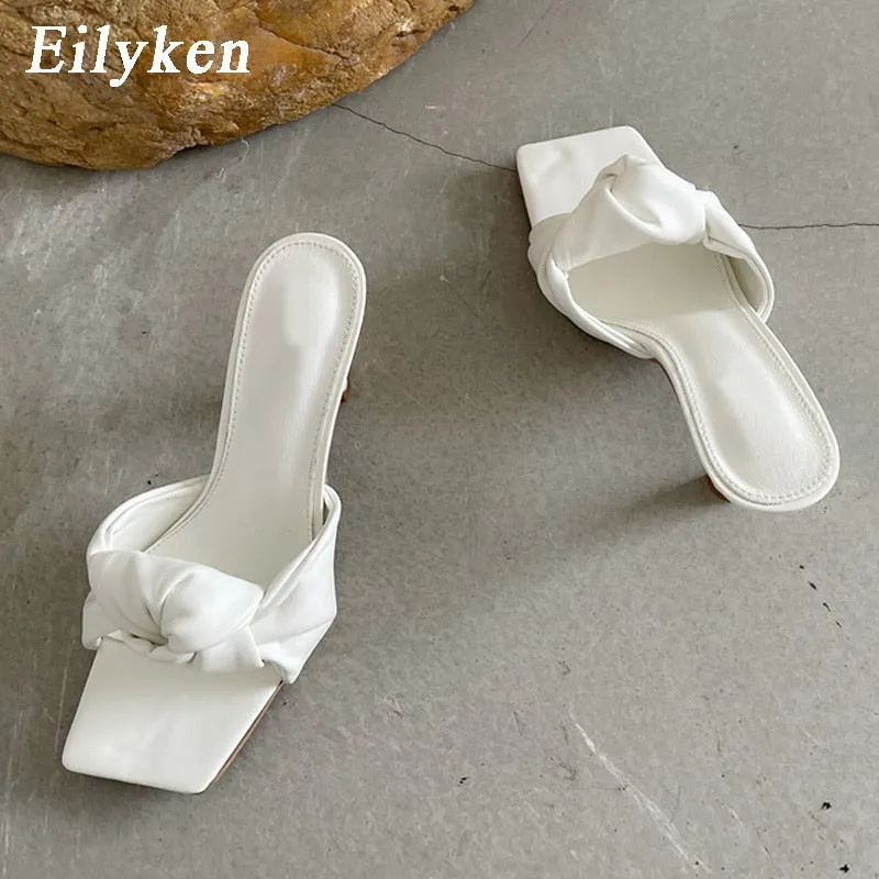 Eilyken 2022 Summer Square Toe Women Slippers Fashion Thin High Heel Ladies Mules Elegant Female Outside Slides Sandal Shoes