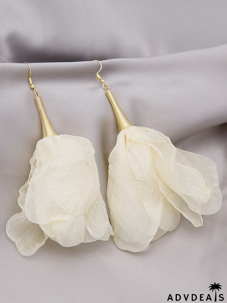 Fabric Flower Drop Earrings