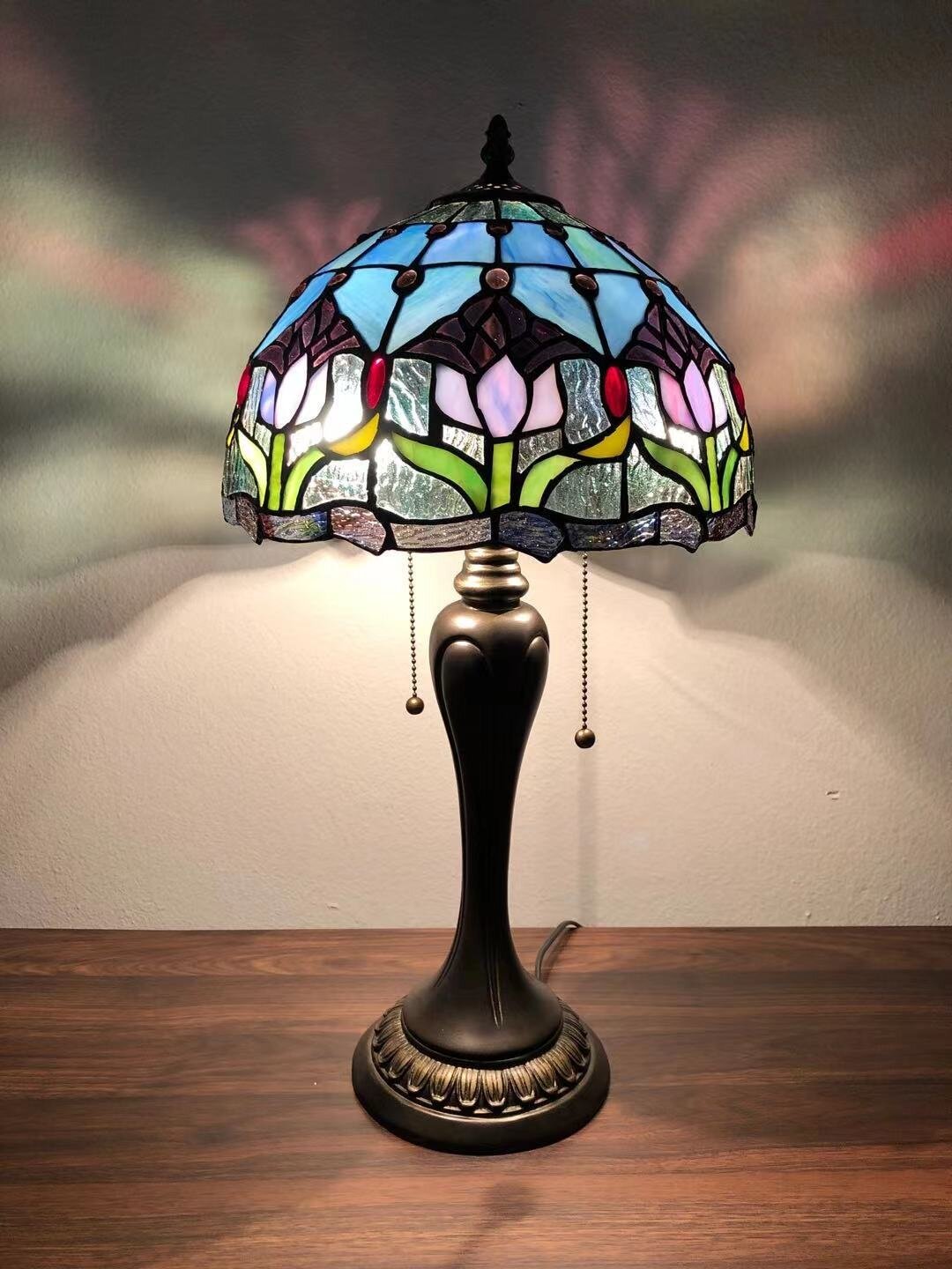 Tiffany Style Table Lamp Tulip Blue H22*W12 Inch