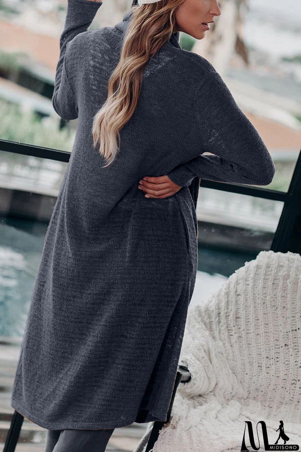 MidiSono - Slouchy Pocketed Knit Longline Cardigan