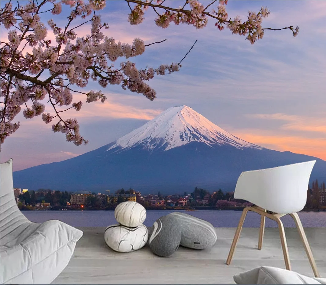 Japanese Cherry Blossoms Mount Fuji Landscape Wall Hanging Tapestry Ancient Palace With Moon Nature Scendry Home Wall Blanket