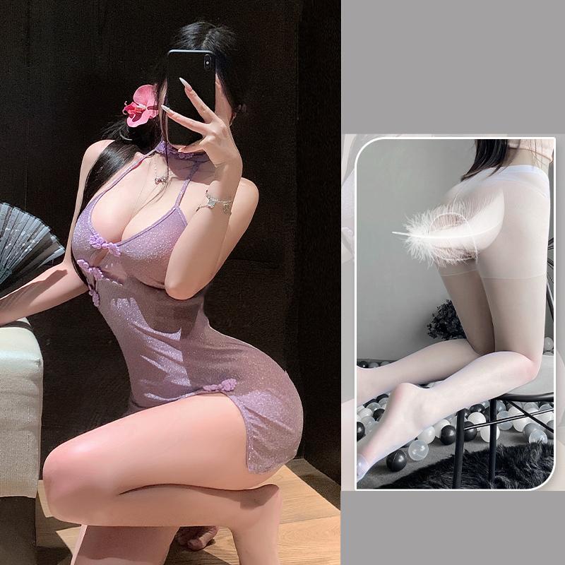 Lovingerie - Deep V Sexy Slant Cardigan Cheongsam