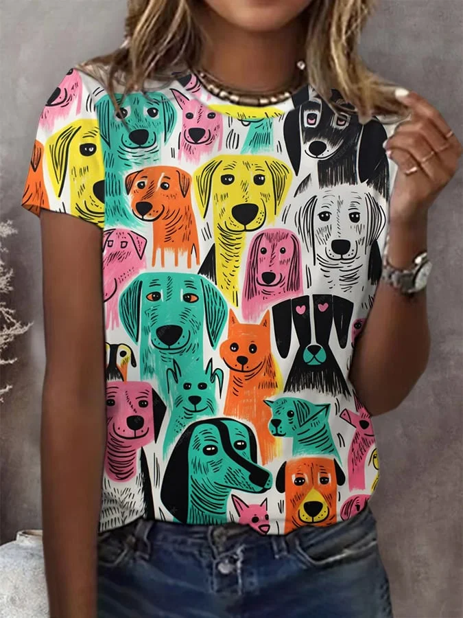 Women's Animal Print Casual Round Neck T-Shirt