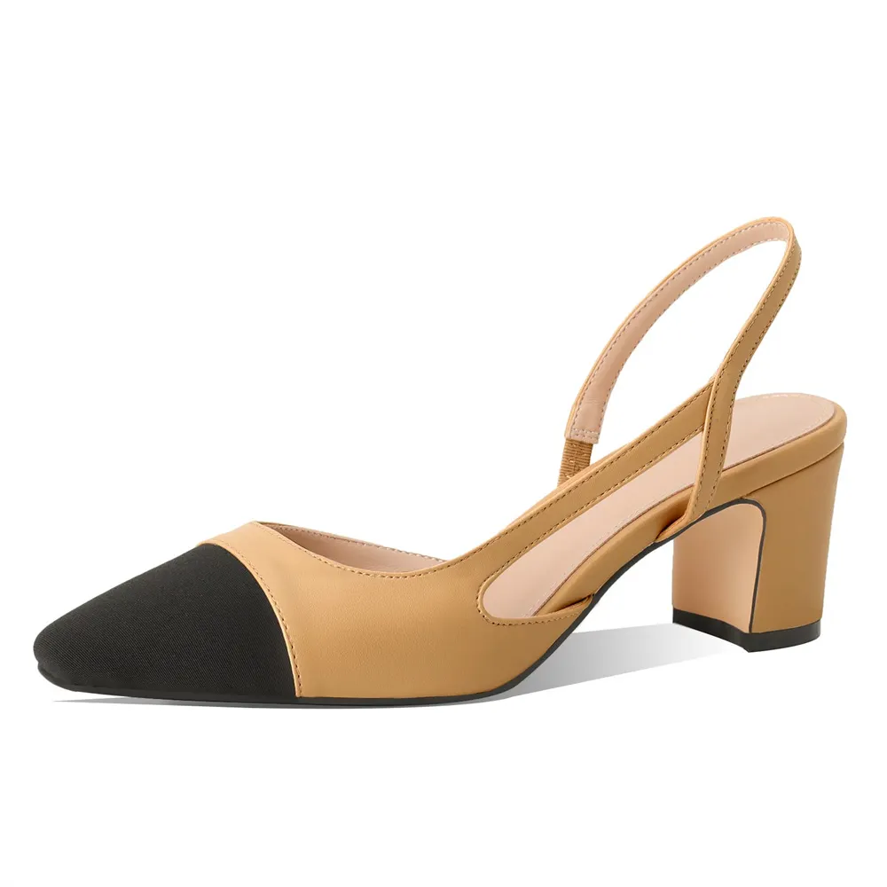 6.5cm/2.55'' Chunky Heels for Women Slingback Pumps Sandals Splicing Round Toe Casual Daily Wedding Pumps