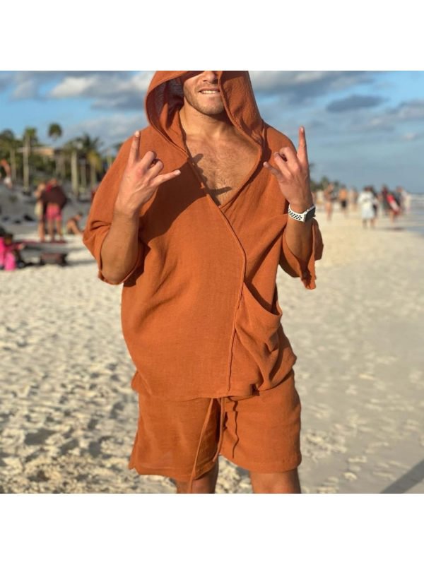 Men's Cotton Linen Long Sleeve Hooded Shirt