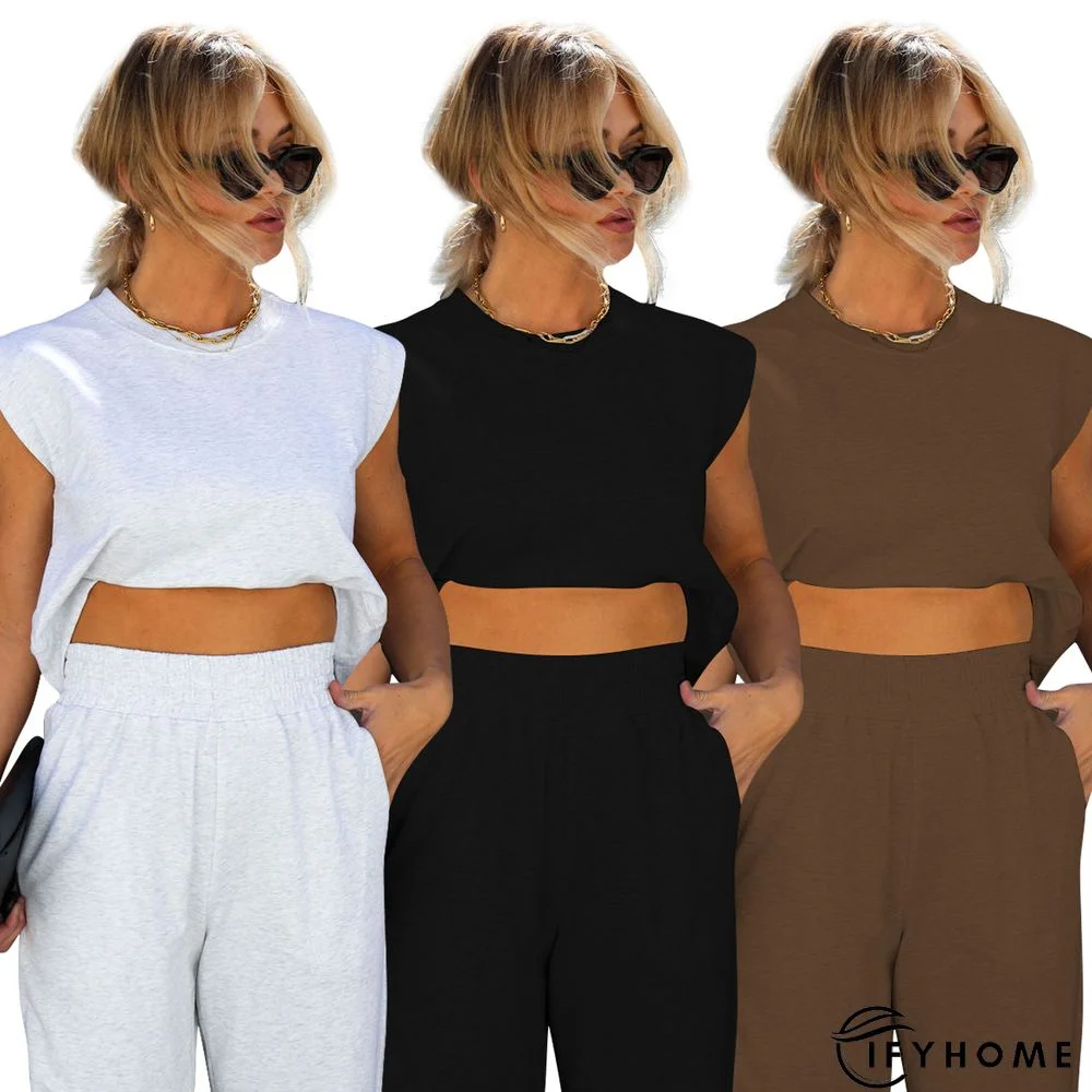 Fashion Casual Solid Color Cropped Pants Two-piece Set | IFYHOME