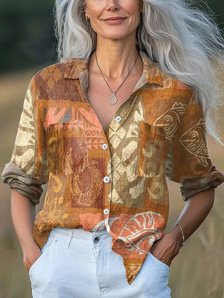 Women's  Flowers Art Print Casual Long Sleeve Comfortable Cotton Shirt