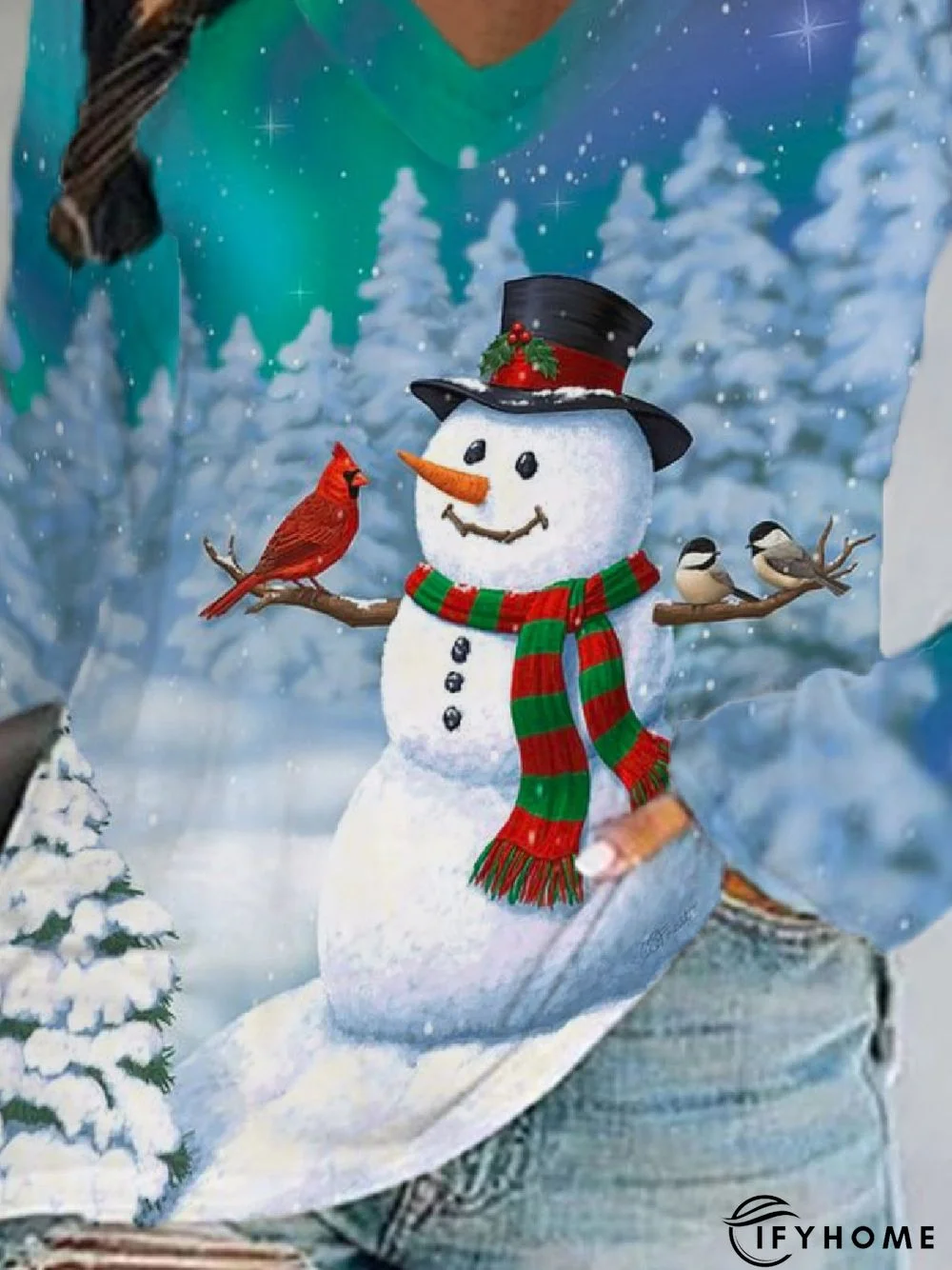 Christmas Casual V Neck Long Sleeve Tunic T-Shirt | IFYHOME