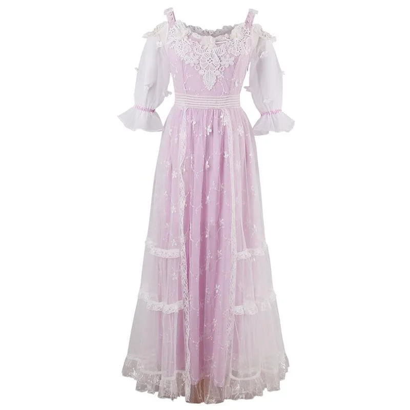 Purple Sweet Lace Gallus Princess Maxi Long Dress SP179230
