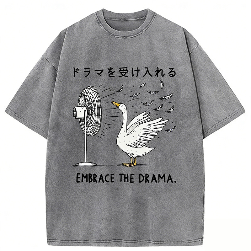 Goose Blowing Electric Fan Washed T-shirt artswardrobe