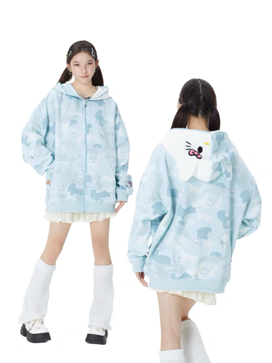 Hello Kitty Hoodies Jacket Oversized Sweatshirts Zip Up w/ Pocket Spring Autumn A Cute Shop - Inspired by You For The Cute Soul 
