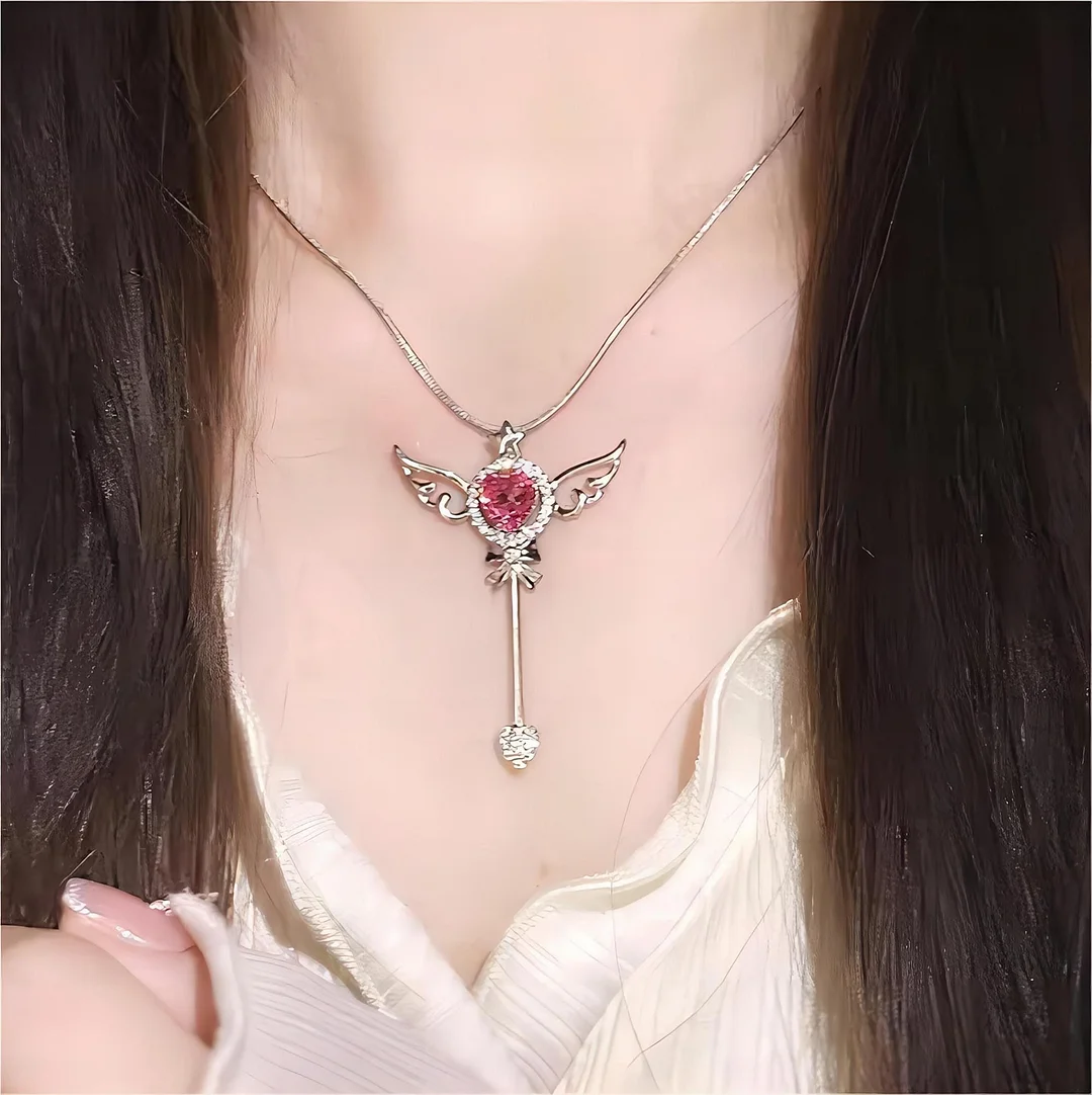 Sweet Pink Heart Magic Wand Necklace