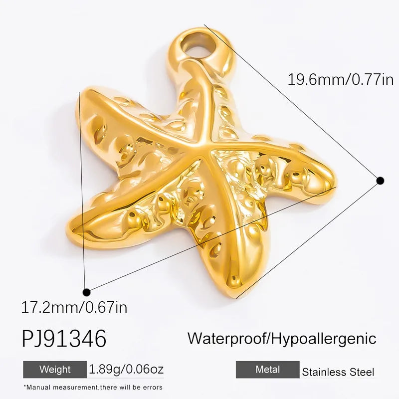 1 Piece 28.4*36.1mm 304 Stainless Steel Zircon 18K Gold Plated Starfish Crab Shell Polished Pendant Jewelry Accessories