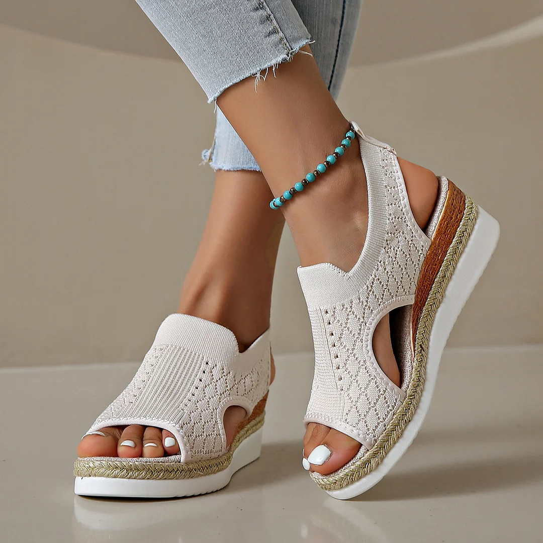 Yyvonne And Summer New Flying Fish Mouth Sandals Women's Net Cloth Breathable Slopes Sandals Large Hot Beach Sandals