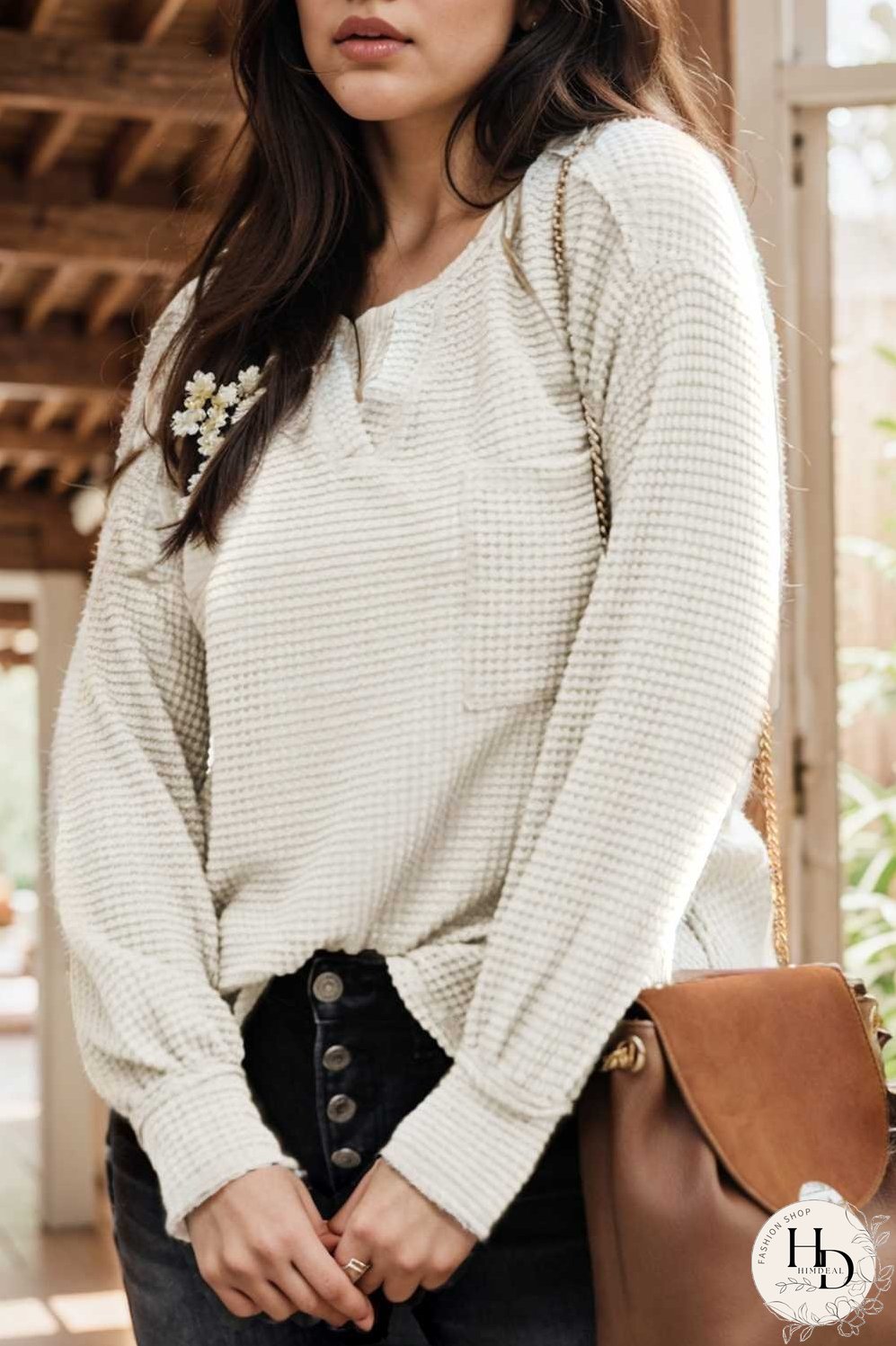 deep v neck long sleeve knitted sweater