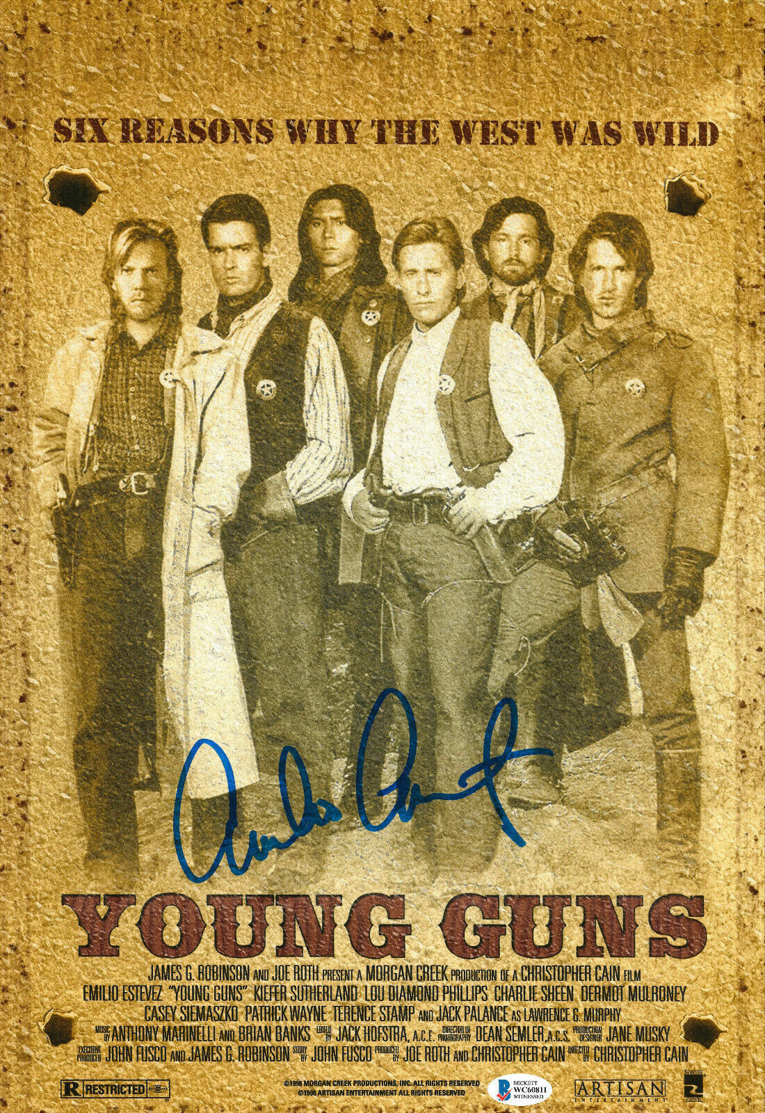 Emilio Estevez signed Young Guns Billy the Kid 12x18 autographed Photo Poster painting Beckett