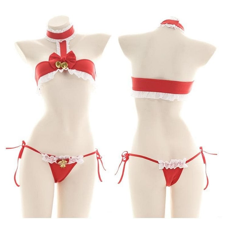 Lovely Red Christmas Bell 2pcs Bikini Santa Suit SP16827