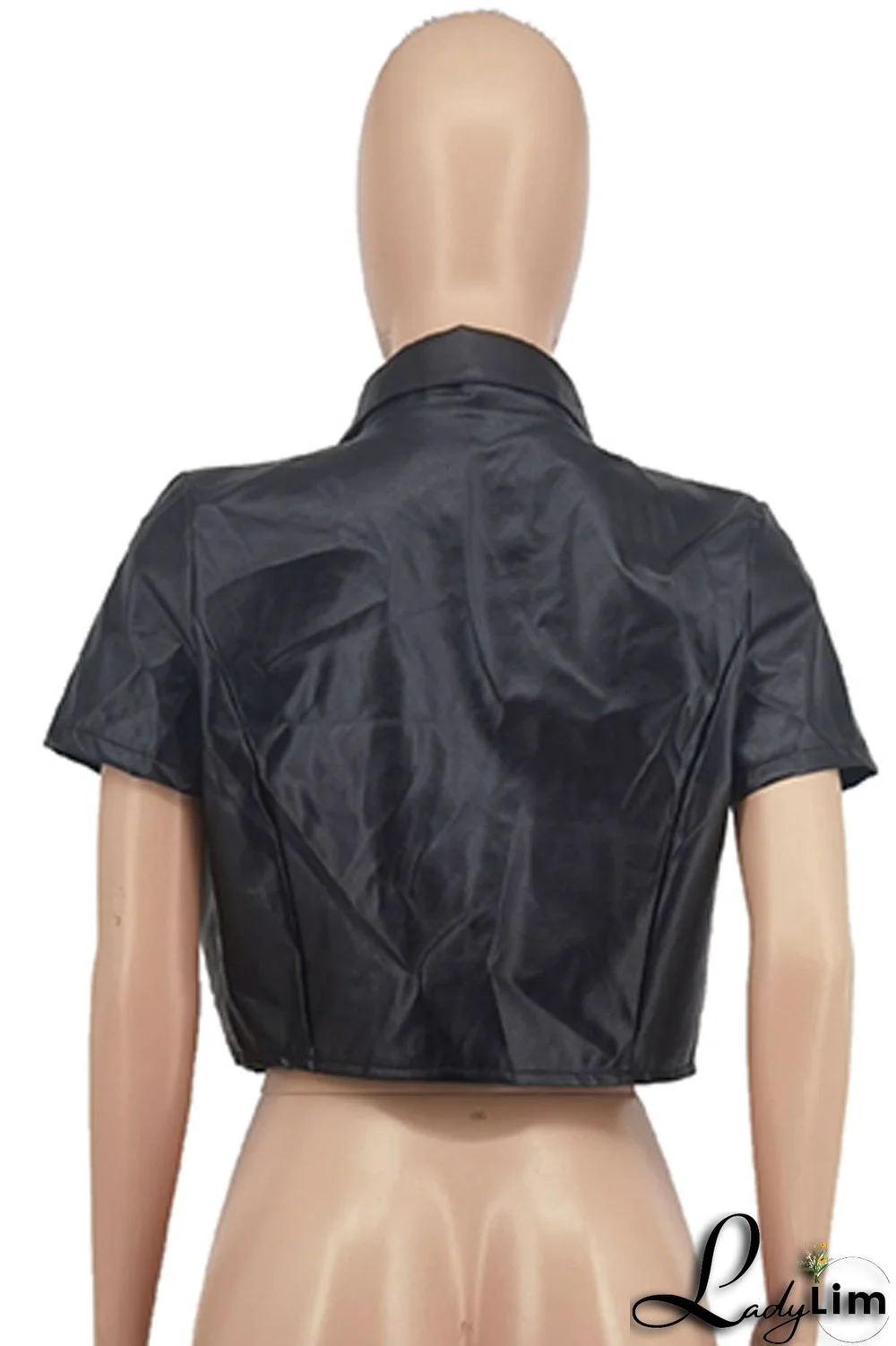 Black Sexy Street Solid Patchwork Buckle Turndown Collar Outerwear