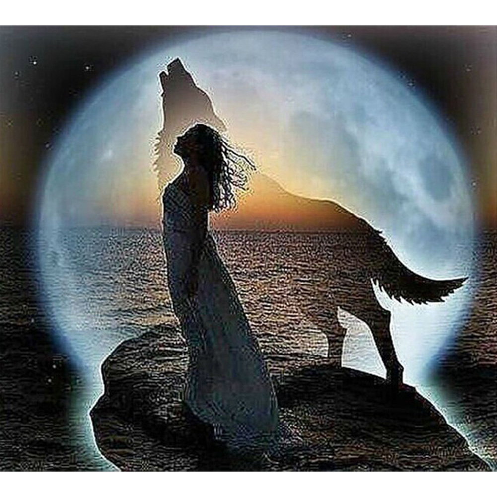 

34*32CM - Cynthia And Wolf - Round Drill Diamond Painting, 501 Original