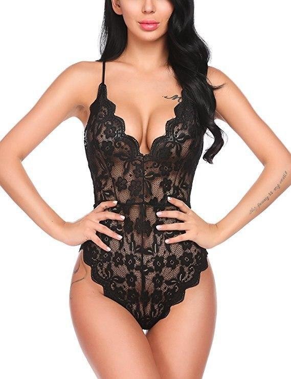 2020 New Lingerie for Women Sexy Lace Solid Color Jumpsuit Women's Teddy Lingerie One Piece Babydoll Mini One Piece 1103-1