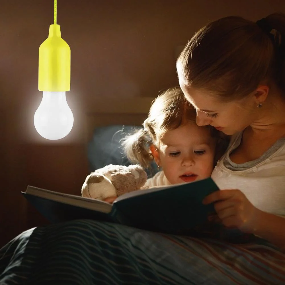 LED Hanging Light Bulb Battery Powered Colorful Pull Cord Bulbs (Yellow)