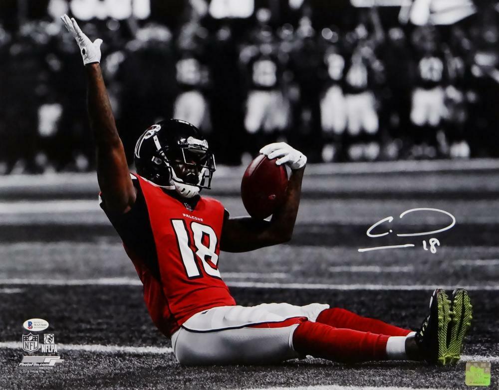 Calvin Ridley Signed Falcons 16x20 PF Sitting Celebration Photo Poster painting - Beckett Auth