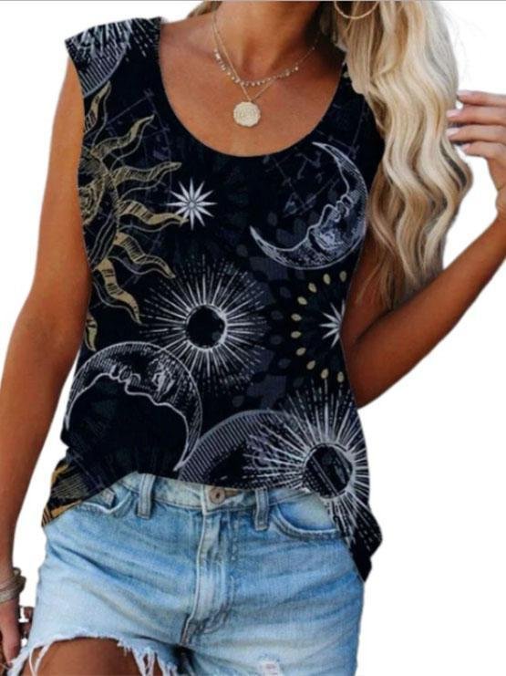 Women Sleeveless Scoop Neck Printed Top
