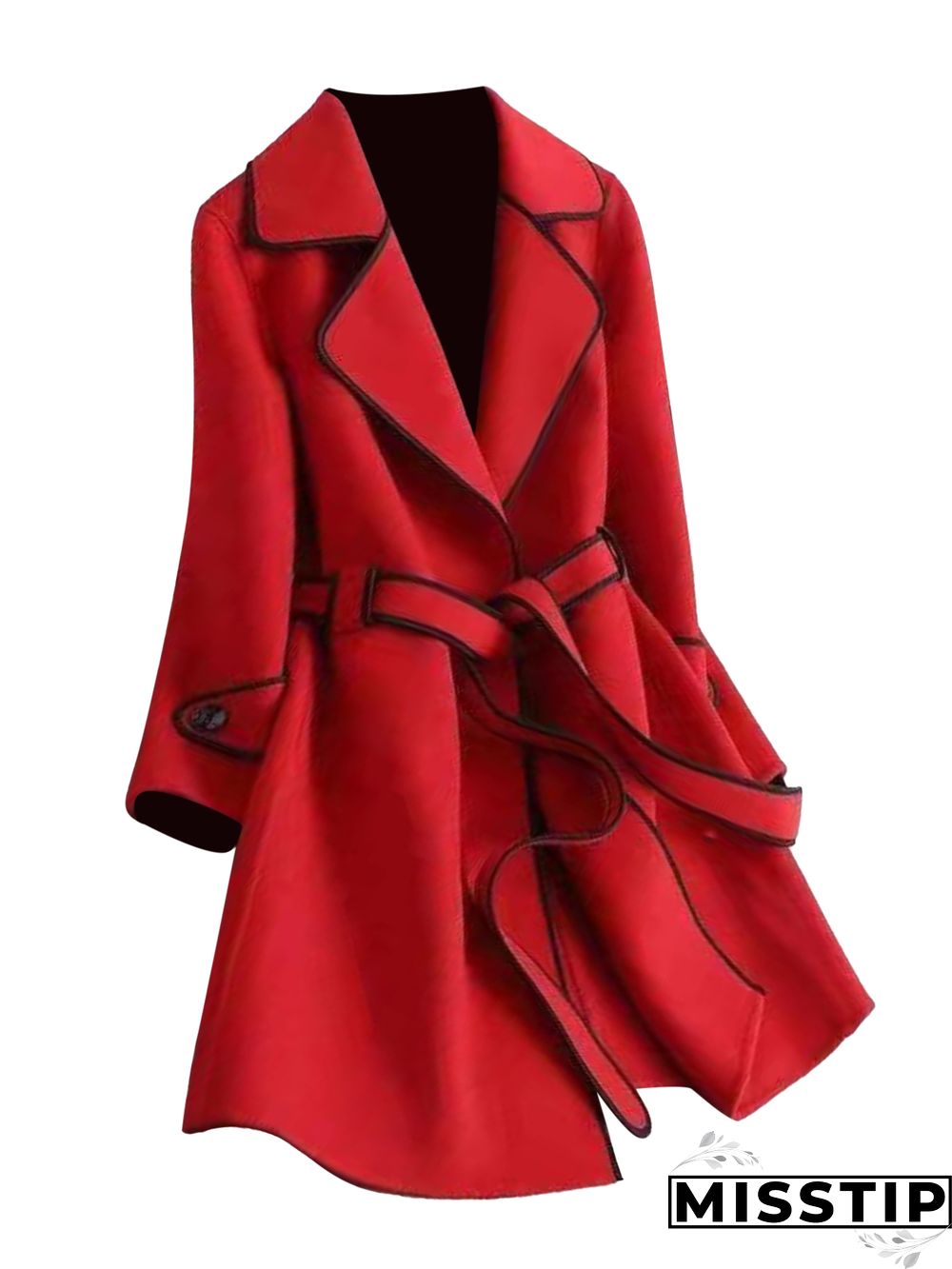 Winter Warm Woolen Blend Lapel Coat with Belt