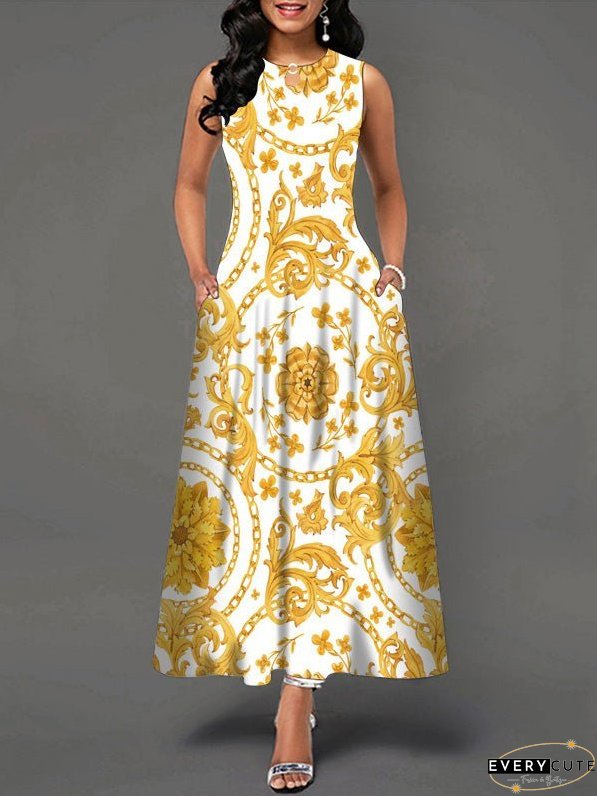 Dresses Casual Print Pocket Sleeveless Dress for Women