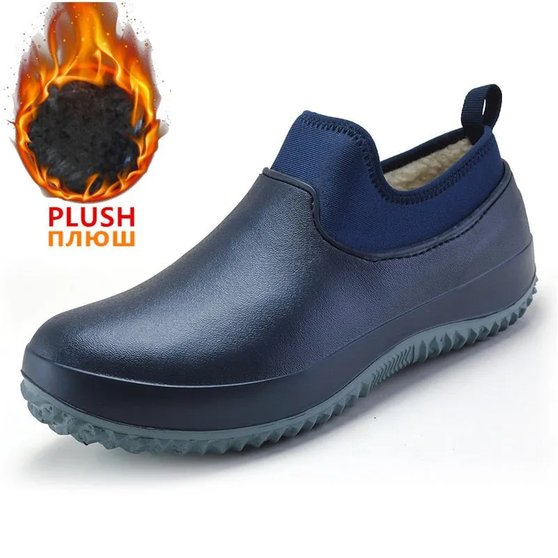 Mens Kitchen Working Shoes Non-slip Waterproof Chef Shoes Casual Unisex Work Shoes Water Shoes Rain Cotton Boots Plus Size 35-49