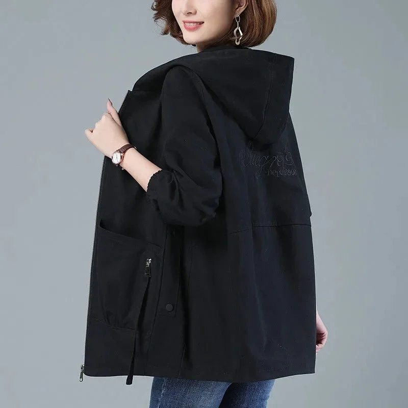 Windbreaker Female New Spring Autumn Jacket Loose Plus Size 4XL Women Hooded Outerwear Casual Tops Coats Women's Clothing AH693