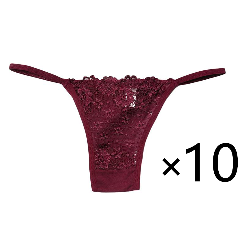 Kissbake 10PCS/SET Women's Lace Panties Ladies Sexy Cotton Underwear Female Thong Hollow Out Low Waist Lingerie Seamless G-String