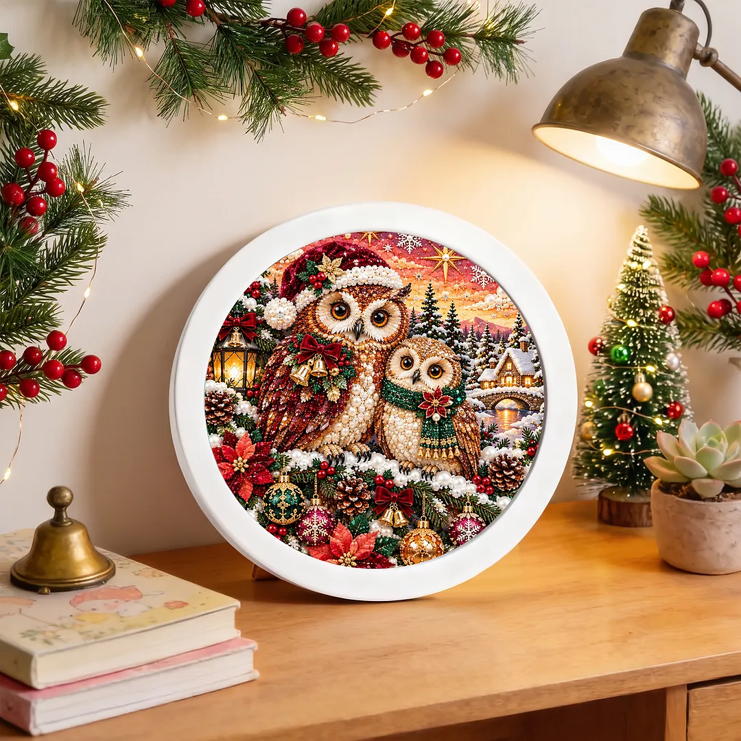 Framed Diamond Painting Christmas Owl Snowman 7.87x7.87in