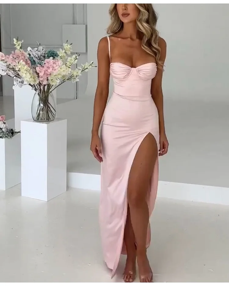 Solid color sexy split dress