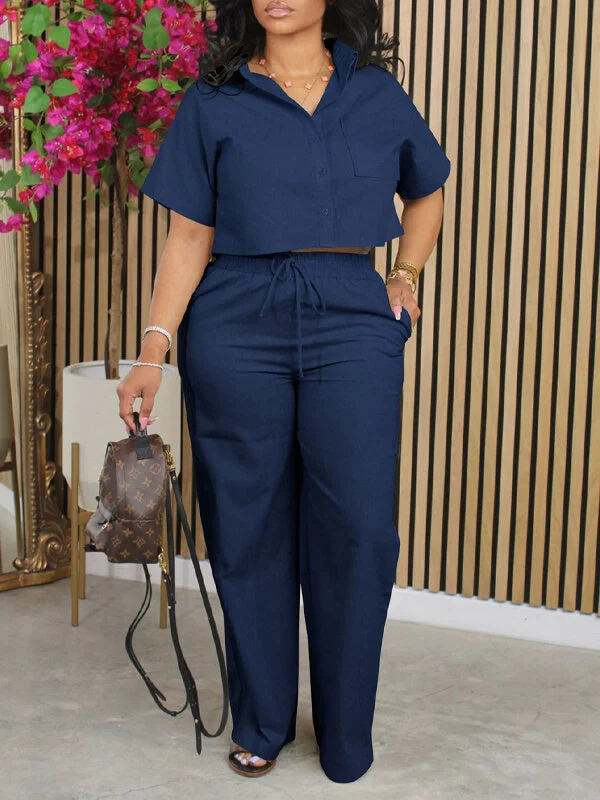 Fashion Solid Shirt & Pants Set