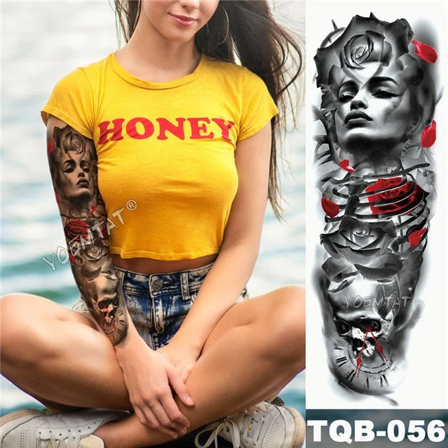 Large Arm Sleeve Tattoo Sketch Lion Tiger Waterproof Temporary Tatoo Sticker Wild Fierce Animal Men Full Bird Totem Tatto