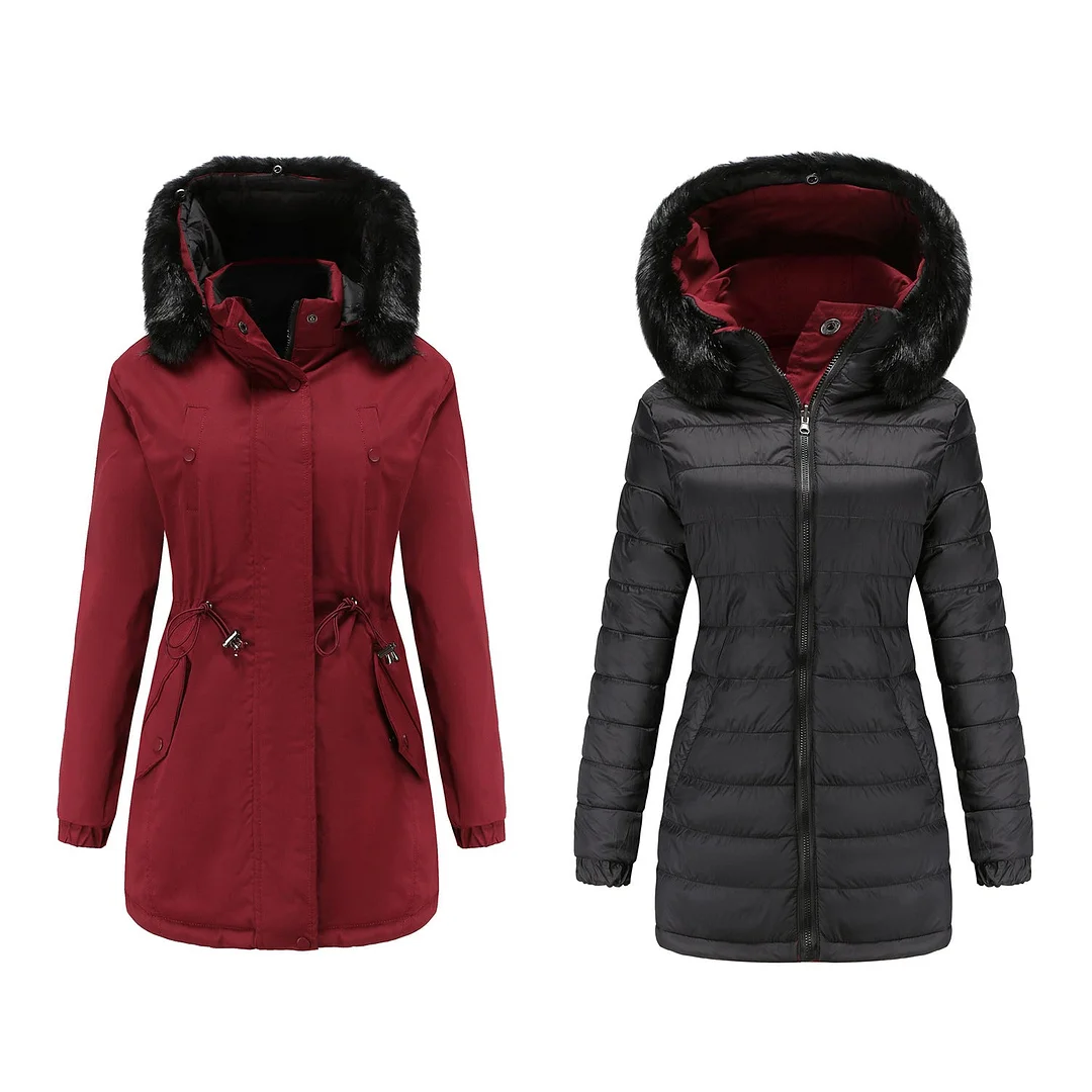 Reversible Wear Detachable Fur Collar Detachable Hat Women Jacket