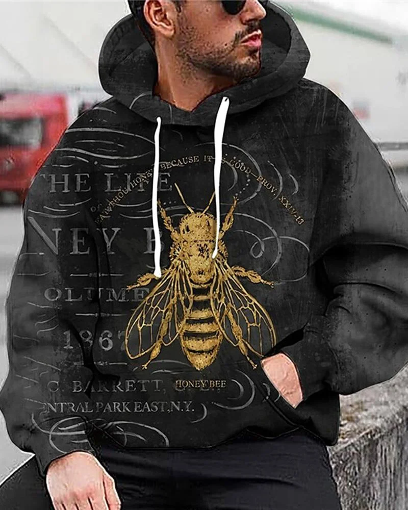 Men's bee printing sports Hoodies