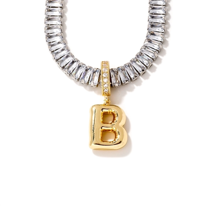 Copper K Gold Plated Inlay Letter Zircon Pendant Necklace