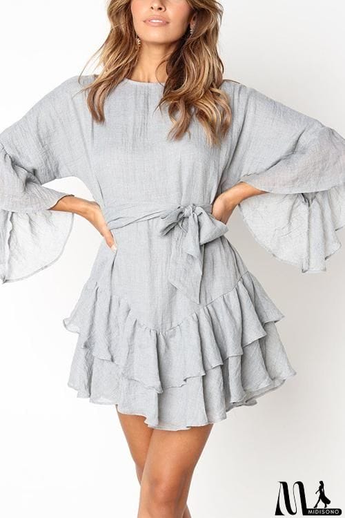 MidiSono - Ruffles Hem Flares Sleeve Mini Dress