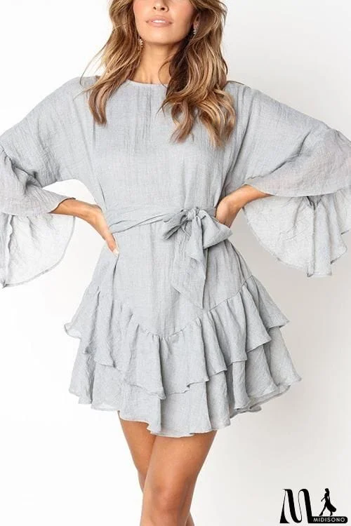 MidiSono - Ruffles Hem Flares Sleeve Mini Dress