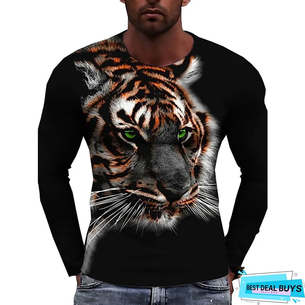 Men's Unisex T shirt Tee Tiger Graphic Prints Crew Neck Black 3D Print Outdoor Street Long Sleeve Print Clothing Apparel Basic Sports Casual Classic
