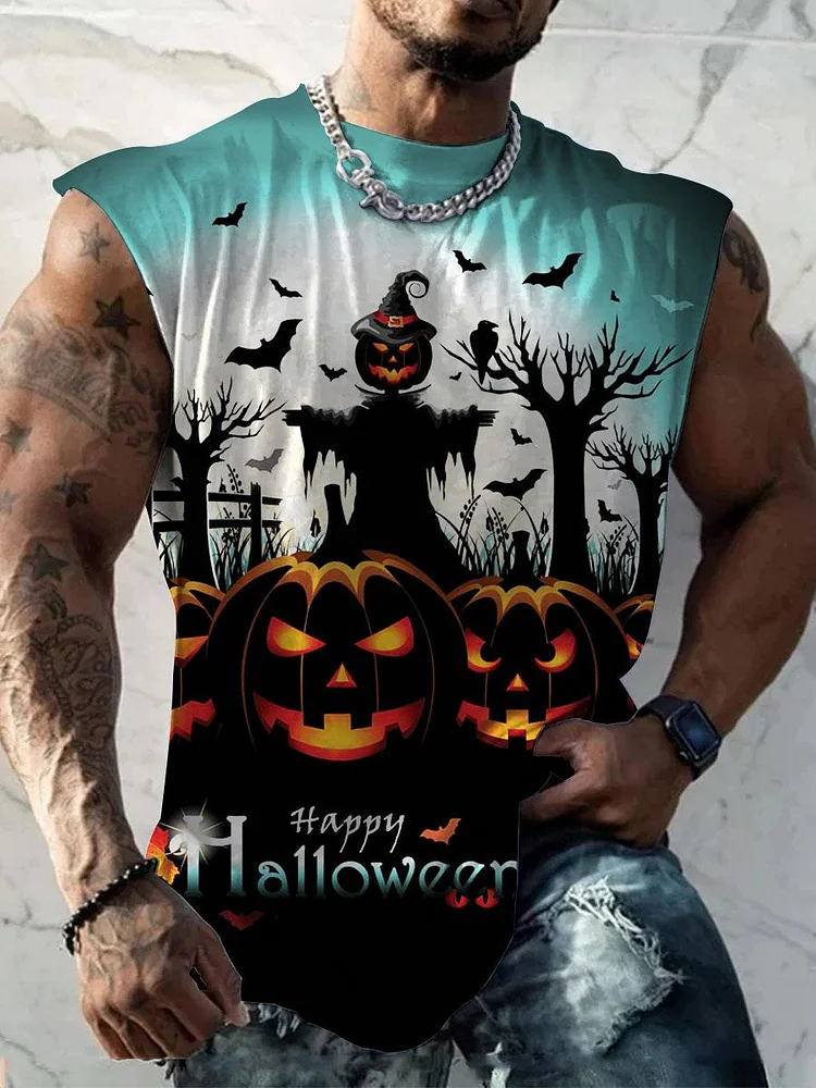 Men's Happy Halloween Graphic Casual Wide Shoulder Vest