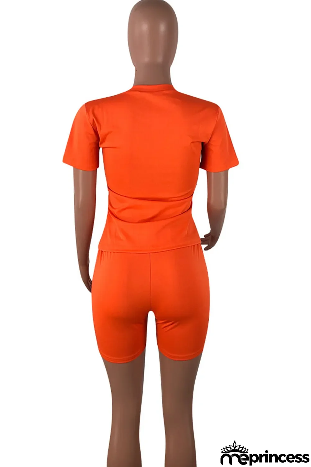 Orange Casual Letter Print Split Joint O Neck Short Sleeve Two Pieces