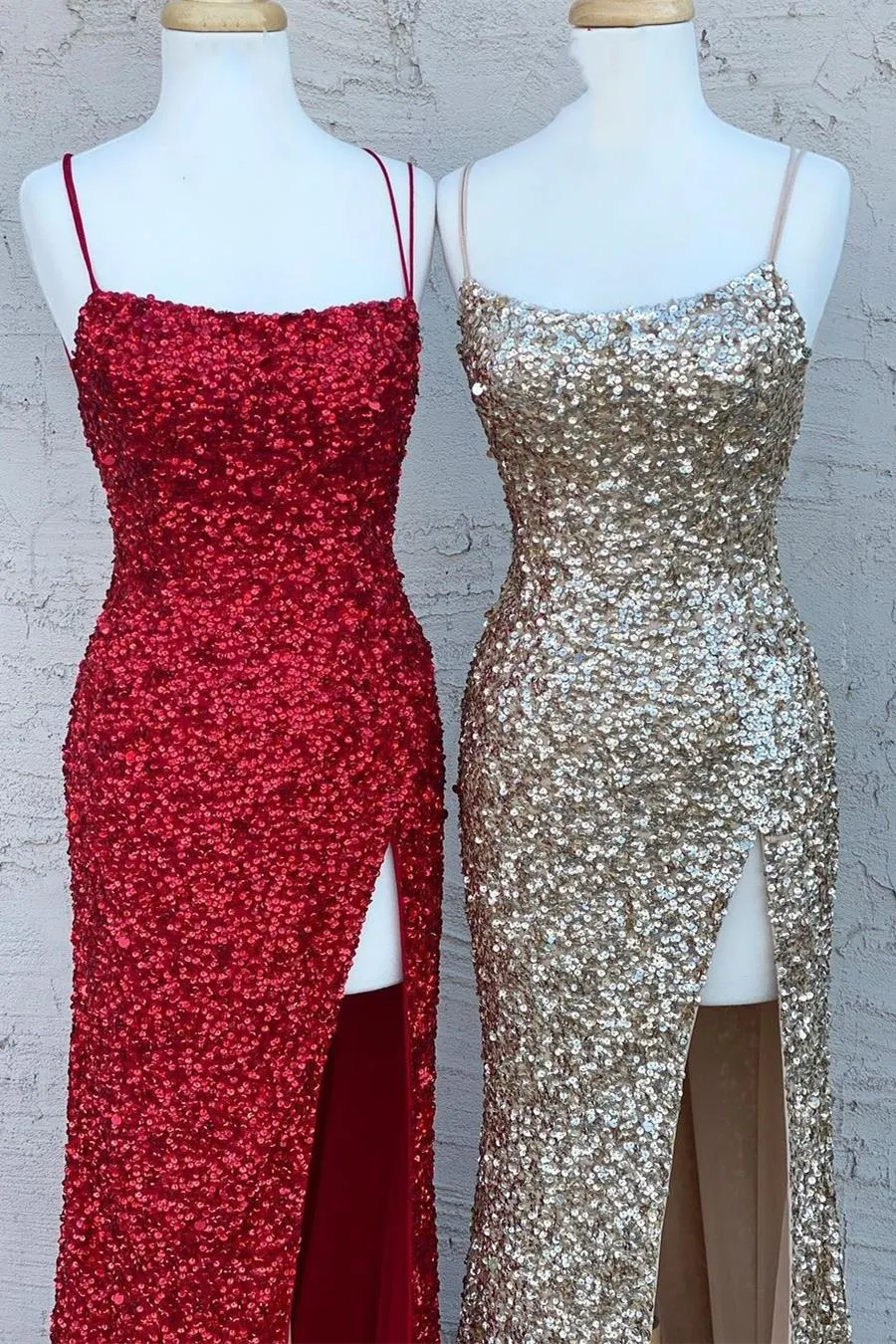 Strapless Gold Sequins Mermaid Evening Dresses with Split LBQ3694 main image 1